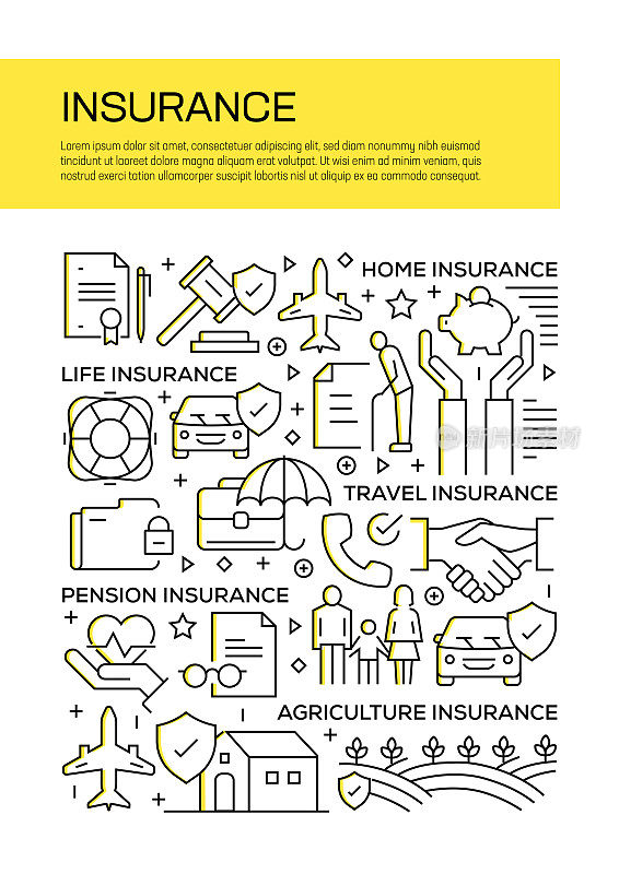 Insurance Concept Line Style Cover Design for Annual Report, Flyer, Brochure.